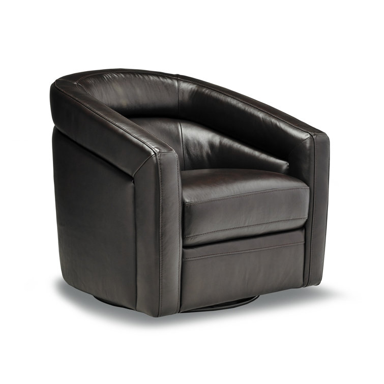 Wade Logan® Guercio 32'' Wide Tufted Genuine Leather Swivel Barrel